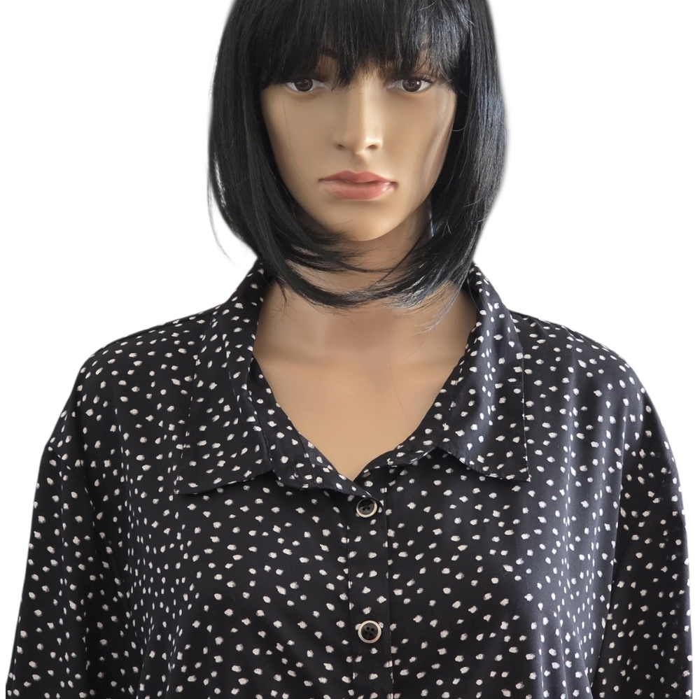 Claire France Black With White Dot Button Shirt With Ajustable Sleeve, Size 24 - Picture 3 of 13